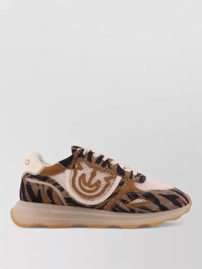 Pinko Low Top Sneakers Animal Pattern Mesh Panels Rubber Sole In Brown