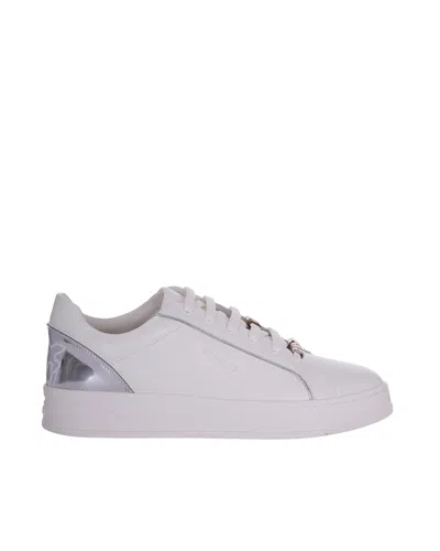 Pinko Low-top White Sneakers With Metallic Silver Accents In Purple