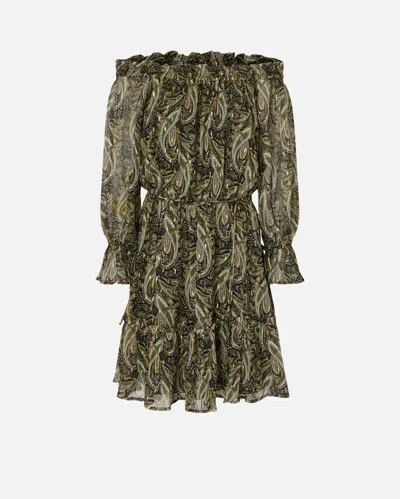 Pinko Paisley Off-shoulder Midi Dress In Green