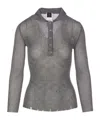 Pinko Collared Crewneck With Distressed Profiles And Glitter Effect In Gray