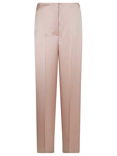 Pinko Lustrous Satin Trousers With Concealed Closure And Pressed Crease In Neutral