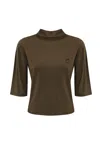 Pinko Macchina Sweater In Viscose With Logo Embroidery In Terra Scuro