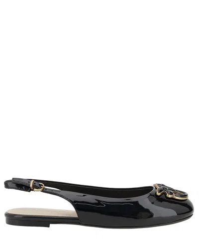 Pinko Patent Slingback Ballet Flats With Logo In Black