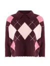 Pinko Argyle-pattern Distressed Sweater In Black