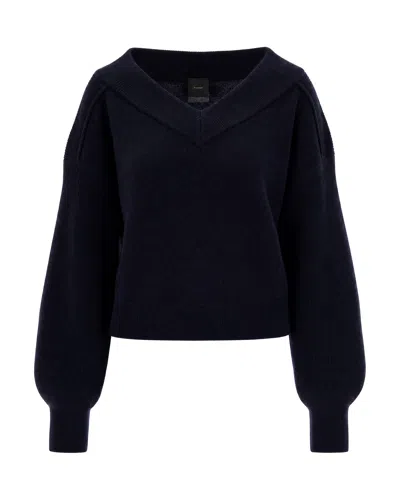 Pinko V-neck Knit Sweater With Balloon Sleeves And Ribbed Cuffs In Black