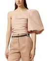 Pinko Asymmetrical One-shoulder Taffeta Top In Cameo Pink In Cameo Pink