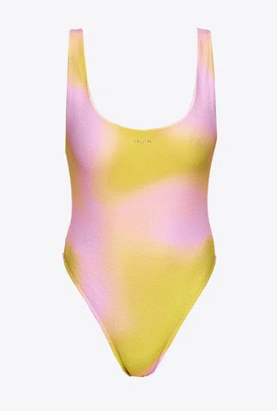 Pinko One-piece Swimsuit With Fade Effect In Yellow/pink