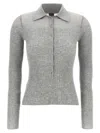 Pinko Ribbed Spread Collar Polo Top In Gray