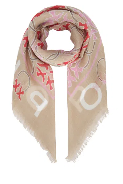 Pinko Mambo Modal Foulard Logo Soft Fringes In Multi