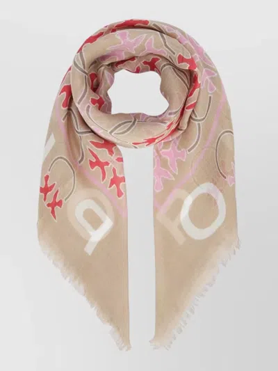 Pinko Mambo Modal Foulard Logo Soft Fringes In Multi