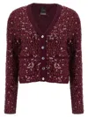 Pinko Long-sleeved Cardigan In Burgundy