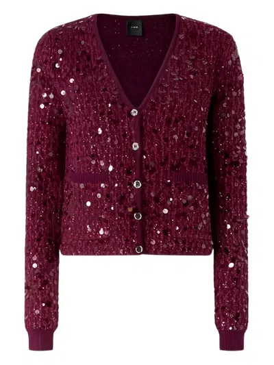 Pinko Mamma Mia Sequin-embellished Cardigan In Red