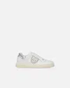 Pinko White Leather Sneakers With Metallic Accents In White
