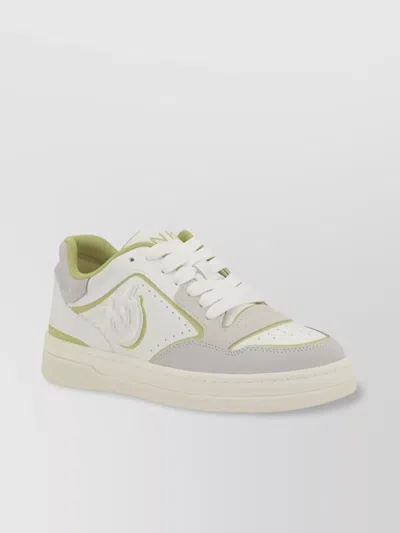 Pinko Mandy Paneled Perforated Flat Sole Sneakers In White/pink