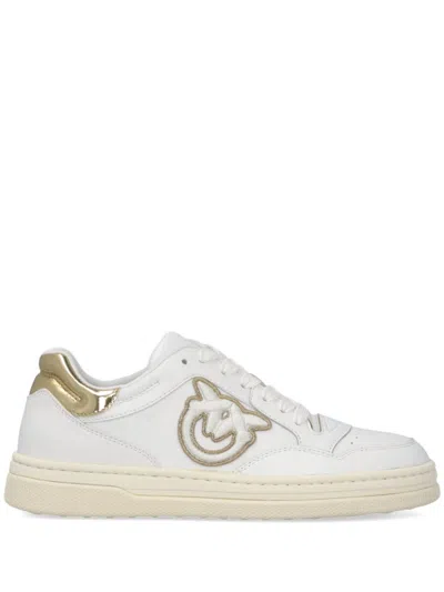 Pinko Logo-embroidered Leather Sneakers In White