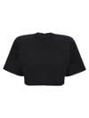 Pinko Short-sleeved Crop Top With Padded Shoulders In Black