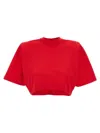 Pinko Short-sleeved Crop Top With Padded Shoulders In Red