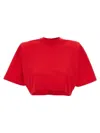 Pinko Short-sleeved Crop Top With Padded Shoulders In Red