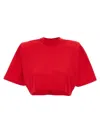 Pinko Short-sleeved Crop Top With Padded Shoulders In Red