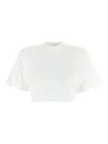 Pinko Short-sleeved Crop Top With Padded Shoulders In White