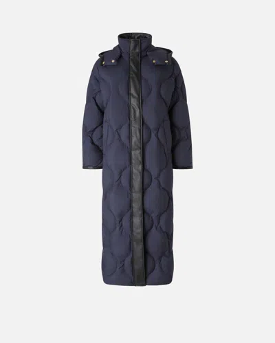 Pinko Long Quilted Coat In Blue