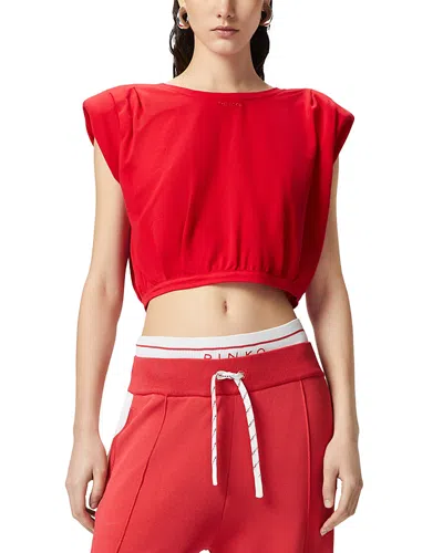 Pinko Maracaibo Maglia Extended Shoulder Crop Top In Lively Red
