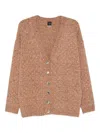 Pinko Bouclé Fabric Cardigan With Rhinestones In Brown