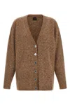 Pinko Bouclé Fabric Cardigan With Rhinestones In Brown