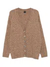 Pinko Bouclé Fabric Cardigan With Rhinestones In Brown