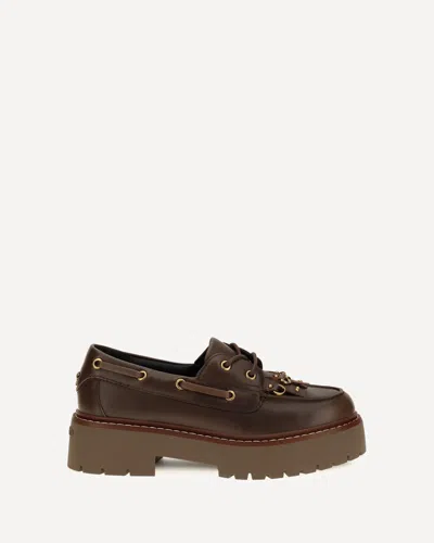 Pinko Margaret 01 Brushed Leather Loafers In Brown