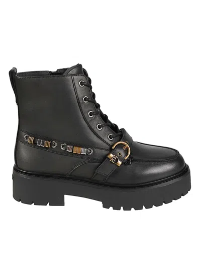 Pinko Margaret 03 Chunky-sole Lace-up Leather Ankle Boots In Black