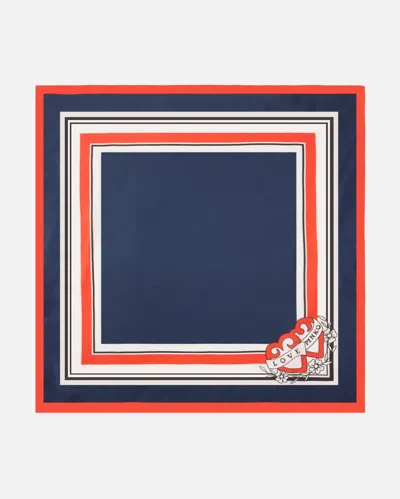 Pinko Marinière Print Silk Twill Scarf With Decorative Heart In Blue
