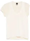 Pinko Layered Sheer Cotton T-shirt With Cap Sleeves In Neutral