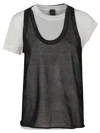 Pinko Layered Round Neck Sheer Overlay Short Sleeves In Nero Bianco
