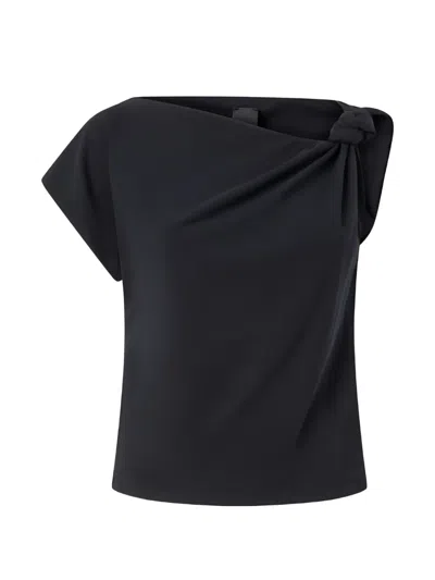 Pinko Marlena Draped Asymmetric-neck Top In Black