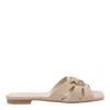Pinko Square Toe Leather Sandals Emblem In Beige