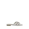 Pinko Milk Calf Leather Slippers With Striped Structure And Golden Details In White