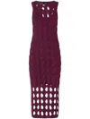 Pinko Perforated Knit Midi Dress In Maroon