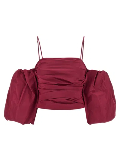 Pinko Top With Puff Sleeves And Spaghetti Straps In Brown