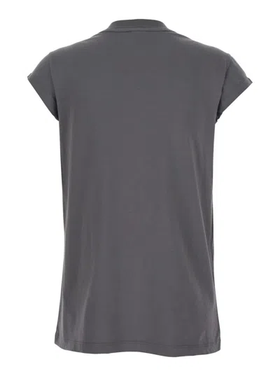 Pinko 'marrakech' Grey Crewneck T-shirt With Maxi Print On The Front In Cotton Woman