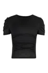 Pinko Martello Semi-sheer Ruched Top In Black