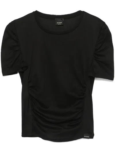 Pinko Martello Semi-sheer Ruched Top In Black
