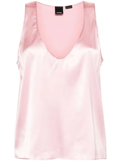 Pinko Satin-finish Sleeveless Top In Pink