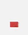 Pinko Logo-plaque Quilted Leather Cardholder In Red-antique Gold