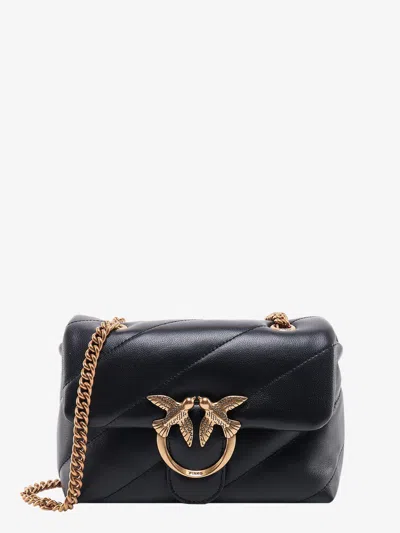 Pinko Matelassé Leather Shoulder Bag With Iconic Love Birds Buckle In Black