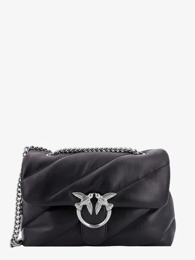 Pinko Matelassé Leather Shoulder Bag With Iconic Love Birds Buckle In Black