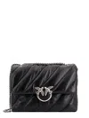 Pinko Quilted Sheepskin Leather Shoulder Bag With Silver Hardware In Black