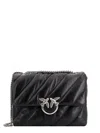 Pinko Quilted Sheepskin Leather Shoulder Bag With Silver Hardware In Black