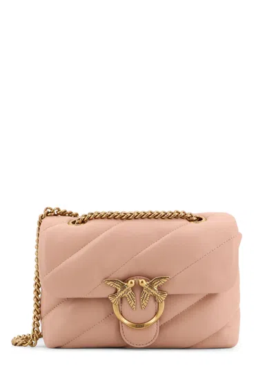 Pinko Matelassé Leather Shoulder Bag With Iconic Love Birds Buckle In Pink