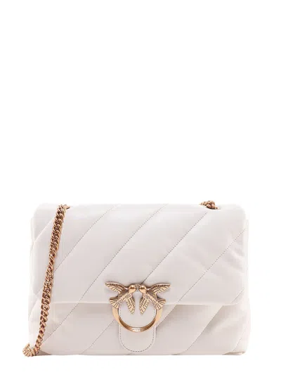 Pinko Matelassé Leather Shoulder Bag With Iconic Love Birds Buckle In White